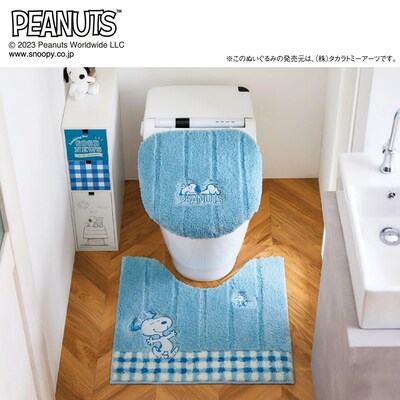 【ピーナッツ/PEANUTS】チェックデザインのトイレマット & フタカバー(単品・セット)「スヌーピー」