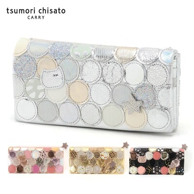 【tsumori chisato CARRY】本革猫モチーフ付きマルチドット長財布[日本製]